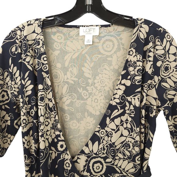 Ann Taylor LOFT Petites Wrap Dress Size 6P Black Taupe Floral Print Mid Length - Picture 8 of 16